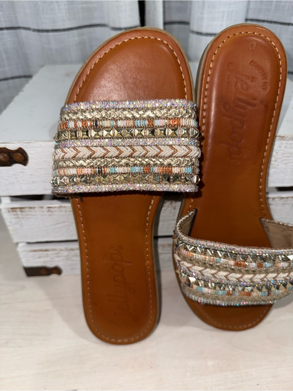 JellyPop Rhinestone & Cloth Multicolor Beaded Sandals - Picture 2 of 2